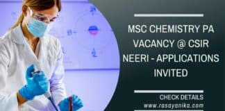 MSc Chemistry PA Vacancy @ CSIR NEERI - Applications Invited