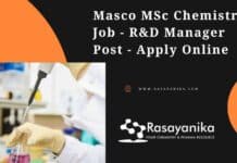 Masco MSc Chemistry Job - R&D Manager Post - Apply Online