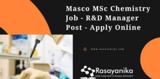 Masco MSc Chemistry Job - R&D Manager Post - Apply Online