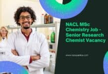 NACL MSc Chemistry Job - Senior Research Chemist Vacancy