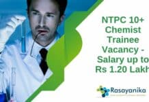 NTPC 10+ Chemist Trainee Vacancy - Salary up to Rs 1.20 Lakh