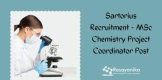 Sartorius Recruitment - MSc Chemistry Project Coordinator Post