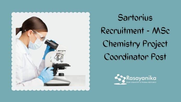 Sartorius Recruitment - MSc Chemistry Project Coordinator Post