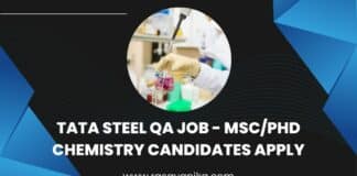 Tata Steel QA Job - MSc/Phd Chemistry Candidates Apply