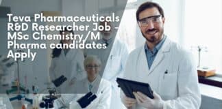 Teva Pharmaceuticals R&D Researcher Job - MSc Chemistry/M Pharma