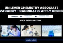 Unilever Chemistry Associate Vacancy - Candidates Apply Online