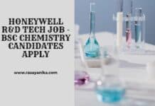 Honeywell R&D Tech Job - BSc Chemistry Candidates Apply