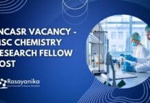 JNCASR Vacancy - MSc Chemistry Research Fellow Post