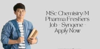 MSc Chemistry/M Pharma Freshers Job - Syngene - Apply Now