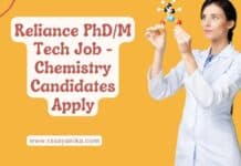 Reliance PhD/M Tech Job - Chemistry Candidates Apply