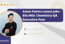 Asian Paints Latest Jobs - BSc/MSc Chemistry QA Executive Post