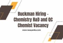 Buckman Hiring - Chemistry R&D and QC Chemist Vacancy