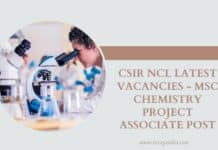 CSIR NCL Latest Vacancies - MSc Chemistry Project Associate Post