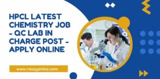 HPCL Latest Chemistry Job - QC Lab In Charge Post - Apply Online