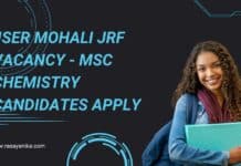 IISER Mohali JRF Vacancy - MSc Chemistry Candidates Apply