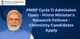PMRF Cycle 11 Admission Open - Prime Minister's Research Fellows - Chemistry Candidates Apply