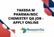 Takeda M Pharma/MSc Chemistry QA Job - Apply Online