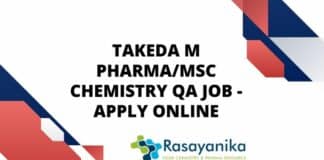 Takeda M Pharma/MSc Chemistry QA Job - Apply Online
