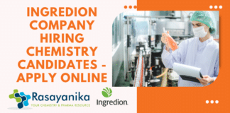 Ingredion Company Hiring Chemistry Candidates - Apply Online