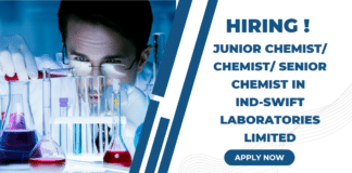 Hiring for Junior Chemist/ Chemist/ Senior Chemist in Ind-Swift Laboratories Limited Apply Now