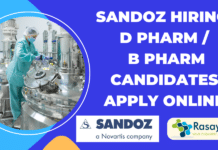 Sandoz Hiring D Pharm / B Pharm Candidates - Apply Online