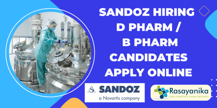 Sandoz Hiring D Pharm / B Pharm Candidates - Apply Online