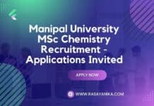 Manipal University MSc Chemistry JRF Recruitment - Applications Invited