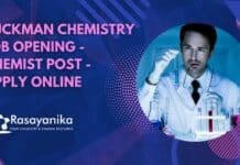 Buckman Chemistry Job Opening - Chemist Post - Apply Online