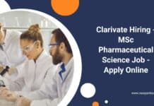 Clarivate Hiring - MSc Pharmaceutical Science Job - Apply Online