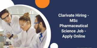 Clarivate Hiring - MSc Pharmaceutical Science Job - Apply Online
