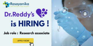 Research Associate role at Dr. Reddy's