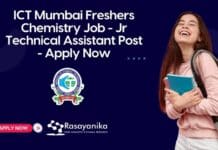 ICT Mumbai Freshers Chemistry Job - Jr Technical Assistant Post - Apply Now