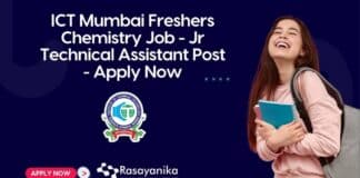 ICT Mumbai Freshers Chemistry Job - Jr Technical Assistant Post - Apply Now
