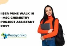 IISER Pune Walk in - MSc Chemistry Project Assistant Post