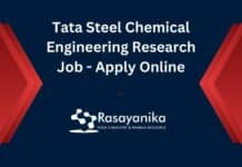 Tata Steel Chemical Engineering Research Job - Apply Online