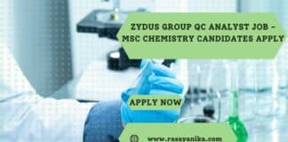 Zydus Group QC Analyst Job - MSc Chemistry Candidates Apply