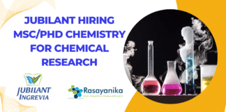 Jubilant Hiring MSc/PhD Chemistry for Chemical Research