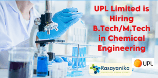 UPL Limited is Hiring B.Tech/M.Tech in Chemical Engineering
