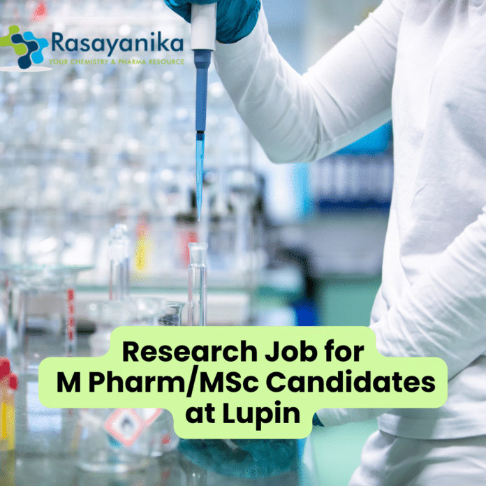 Research Job for M Pharm/MSc Candidates