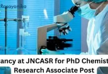 Vacancy at JNCASR for PhD Chemistry