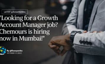 Looking for a Growth Account Manager job? Chemours is hiring now in Mumbai! "Looking for a Growth Account Manager job? Chemours is hiring now in Mumbai!"