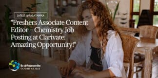 Freshers Associate Editor Job - Chemistry at Clarivate