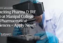 "Exciting Pharma D JRF Job at Manipal College of Pharmaceutical Sciences - Apply Now!"