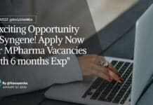 "Exciting Opportunity at Syngene! Apply Now for MPharma Vacancies with 6 months Exp"