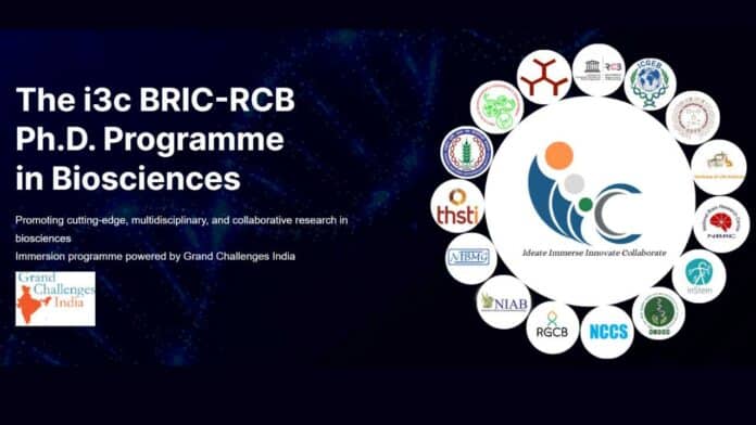 The i3c BRIC-RCB PhD Programme in Biosciences Introduction A need was felt to establish a nationally cohesive, interdisciplinary Ph.D. programme in biosciences to expand the scale of generating highly skilled, globally competitive human resource. It was envisioned that the trained human resource produced through this programme would be better equipped to provide bioscience-based pioneering solutions to contemporary problems relevant nationally and globally. The main objective of the proposed programme would be to foster greater academic and research interaction among the institutions of the DBT BRIC (iBRICs), RCB and ICGEB, and to increase the professional networking opportunities for the Ph.D. scholars. Programme Overview The objectives of the i3C BRIC-RCB Ph.D. programme in biosciences will be catalysed by enrolling highly talented Ph.D. scholars in foundational coursework along with training in high-end technology platforms for the first semester at RCB. The new Ph.D. programme would be on the blueprint of the ongoing RCB Ph.D. programme but with significant novel content, while leveraging the academic and infrastructural strengths of RCB and the iBRICs. The programme will be governed by RCB statutes, ordinances and regulations, while aligning with the latest UGC regulations in terms of eligibility, duration, and coursework credit requirements. The Ph.D. programme would also include a relevant immersion programme (field internship) for an additional three months immediately following the first semester of coursework. This immersion programme is expected to provide practical exposure to the scholars in areas of societal need to enable them to productively integrate into the professional biotechnology enterprise and create a transformative human resource pool that will shape the future. The doctoral research with the respective supervisors in the iBRICs, RCB or ICGEB will follow the coursework and internship. About The i3c BRIC-RCB Ph.D. Programme A need was felt to establish a nationally cohesive, interdisciplinary Ph.D. programme in biosciences to expand the scale of generating highly skilled, globally competitive human resource. It was envisioned that the trained human resource produced through this programme would be better equipped to provide bioscience-based pioneering solutions to contemporary problems relevant nationally and globally. The main objective of the proposed programme would be to foster greater academic and research interaction among the institutions of the DBT BRIC (iBRICs), RCB and ICGEB, and to increase the professional networking opportunities for the Ph.D. scholars. Key Highlights The collaborative initiative between the Institutions of BRIC (iBRIC), RCB and ICGEB aims to promote excellence in biotechnology research and education in India. The programme provides extensive learning opportunities in the fields of life sciences and biotechnology through classroom and online teaching, workshops and hands-on training in high- end technology platforms. It offers an interdisciplinary Ph.D. programme in Biosciences to students with a Master's degree in Life Sciences as well as Medicine graduates & BTech/BE in non-biological sciences. It includes a three-month immersion programme, supported by a generous additional grant, to expose students to real-world challenges and aims to foster a culture of innovation, collaboration, and entrepreneurship among young scientists. Eligibility & Selection The new i3C BRIC-RCB Ph.D. programme is expected to include highly talented students from backgrounds in the broad fields encompassing biotechnology, medicine and engineering. There will be two proposed tracks of entry into the programme. Track I Number of seats: Up to 70 Fellowship emoluments: As per extant fellowship norms of the respective funding agency Educational qualification: Indian/ international (e.g. TWAS) students with an MSc/ MTech in any of Life Sciences, Chemistry, Physics, MPharm, MVSc, MBBS or an equivalent degree would be eligible to apply. An aggregate score of 55% or an equivalent grade in the preceding qualifying degree examination would be a necessary qualification (with a 5% relaxation for SC/ST/OBC- NCL/differently-abled allowed as per extant statutory norms). Four-year undergraduates from all of the above disciplines are also eligible as per UGC guidelines. Selection Criteria: Admission to the i3C BRIC-RCB Ph.D. programme in biosciences would require qualification in a national level fellowship examination such as the DBT-BET, CSIR-JRF, UGC-JRF, ICMR-JRF, or similar, which provides a five-year valid fellowship for pursuing a Ph.D. tenable at any of the iBRICs, RCB or ICGEB. Eligible applicants will be screened and shortlisted for interviews to be conducted around June-July each year. Track II Up to ten additional fellowships are likely to be instituted to encourage engineering (BTech/BE) and medicine graduates (MBBS) to apply to the programme. Undergraduates in any branch of engineering (BTech/ BE) or medicine (MBBS) with 55 % aggregate marks in the preceding qualifying degree examination would be a necessary qualification (with a 5% relaxation for SC/ST/OBC-NCL/differently-abled allowed as per extant statutory norms). The selection process will involve a separate written examination and/or an interview. Allotment of institution and Ph.D. supervisor The selected students will be assigned iBRIC institutions and Ph.D. supervisors along with their admission offer. The assignment of supervisors and iBRIC institutions will be made based on the interview merit scores and the students' preferred research areas and supervisors, which would be submitted by the student prior to the interviews. It is expected that about five students from the programme will join each iBRIC/RCB/ICGEB in the first year, totaling about 75 students. All students inducted into this programme will receive their Ph.D. degree from RCB. Registration and enrolment The selected students will take admission at the assigned institutions and report to RCB Faridabad for registration and the first semester of coursework. A one-page description of the Ph.D. project, prepared in consultation with the assigned supervisor in a prescribed format, would need to be submitted along with the registration. Selected students will be housed at RCB- administered accommodation for the first semester, during which all campus facilities available to RCB students will be made available to the selected students. These include twin shared, off- campus leased accommodation, transport to and from the campus, meal facilities in the mess and cafeterias, access to campus medical facilities, and access to library, IT, and sports facilities. Allotment of institution and Ph.D. supervisor The selected students will be provided counselling at RCB and assigned iBRIC institutions and Ph.D. supervisors along with their admission offer. The assignment of supervisors and iBRIC institutions will be made based on the interview merit scores and the students’ preferred research areas and supervisors, which would be submitted by the student prior to the interviews. In order to streamline the process, each iBRIC would be requested to provide the available list of supervisors before each admission cycle. It is expected that about five students from the programme will join each iBRIC/RCB/ICGEB in the first year, totaling about 75 students. Since all students inducted into this programme will receive their Ph.D. degrees from RCB, BRIC/ each iBRIC would be required to maintain an academic affiliation with RCB. Similarly, each iBRIC supervisor is also required to be an adjunct (affiliated) faculty of RCB. Registration and enrolment The selected students will register with RCB immediately after admission and be required to activate their Ph.D. fellowships. A one-page broad description of the Ph.D. project, prepared in consultation with the assigned supervisor in a prescribed format, would need to be submitted along with the registration. The selected students will also be required to activate their respective Ph.D. fellowships directly through their respective parent iBRICs. During the scholars’ stay at RCB in the first semester, RCB will provide the monthly attendance record to the respective institutions to facilitate fellowship disbursement from the funding agencies. Selected students will be housed at RCB-administered accommodation for the first semester, during which all campus facilities available to RCB students will be made available to the selected students. These include twin shared, off-campus leased accommodation, transport to and from the campus, meal facilities in the mess and cafeterias, access to campus medical and counselling facilities, and access to library, IT, and sports facilities. Programme Structure The courses offered in the first semester at RCB (~August to December) will be taught by RCB and iBRIC faculty members and external experts. In line with current UGC guidelines, students will be expected to complete 12 (twelve) mandatory credits during the coursework. The overall structure of the course is outlined below: Compulsory courses - 9 credits Research methodology (4 credits) - theory Science communication and ethics (2 credits) - theory Biostatistics with computation (3 credits) - theory High-end instrumentation Optional (elective) courses: one mandatory Biochemistry (3 credits) Molecular biology (3 credits) Cell and developmental biology (3 credits) Microbiology (3 credits) Basic neuroscience (3 credits) Basic immunology (3 credits) Basic plant biology (3 credits) A selection of online courses The three-month mandatory immersive field internships will follow the first semester of coursework. Students will be required to submit a report to RCB and the concerned iBRIC at the end of the internship. High-end platform technology courses in modern biotechnology Training modules will be provided on high-end instrumentation facilities at the Advanced Technology Platform Centre (ATPC) of RCB and iBRIC facilities. The purpose of this module is to acclimatise scholars to the latest technology platforms being used in modern biosciences, such as protein purification, optical imaging, flow cytometry, mass spectrometry, data analysis, next-generation genomics. These modules will be taught by dedicated, qualified technical personnel who will be recruited for this purpose. These training modules represent a novel component of the doctoral coursework pioneered through this programme. Monitoring Ph.D. research progress The supervision of the thesis will be conducted by the designated Ph.D. supervisor at one of the iBRICs/ RCB/ ICGEB. A thesis committee (student advisory committee, or SAC), constituted for each student as per RCB norms, will regularly monitor the research progress. An annual conclave will be held for scholars and supervisors at iBRICs/ RCB/ ICGEB in rotation. Each registered scholar will be required to participate in two such conclaves during the third and fifth years of their Ph.D. tenure. Third year students will present posters of their research. Fifth year students will make oral presentations of their research work. Poster and oral presentation prizes will be presented to recognize meritorious work. Participating students may meet the expenses related to attending the conclave from their respective fellowship contingency funds. Editor's Note: The i3c BRIC-RCB PhD Programme in Biosciences. Please ensure you are subscribed to the Biotecnika Times Newsletter and our YouTube channel to be notified of the latest industry news. Follow us on social media like Twitter, Telegram, Facebook and Instagram. The i3c BRIC-RCB PhD Programme in Biosciences Launch. The i3c BRIC-RCB PhD Programme in Biosciences Fees. The i3c BRIC-RCB PhD Programme in Biosciences Eligibility.