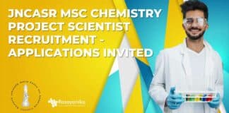 JNCASR MSc Chemistry Project Scientist Recruitment