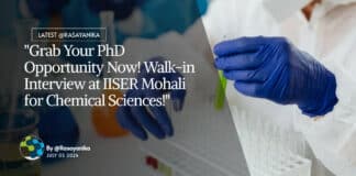 PhD Admissions IISER Mohali in Dept of Chemical Sciences - Walk-In-Interview