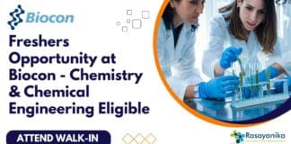 Freshers Chemistry Vacancies at Biocon