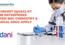 Chemist at Adani Enterprises Limited