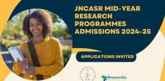JNCASR Research Programmes Admissions 2024-25